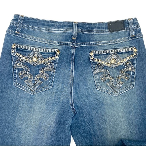 Earl Jeans Sz 8 Blue Barely Bootcut Embellished Embroidered Mid-rise Western - Picture 8 of 15